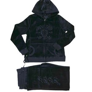 BCBG Black Velvet Tracksuit Set Of 2 Sweater & Pants Size M